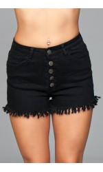 Fringed Black Button Up Shorts