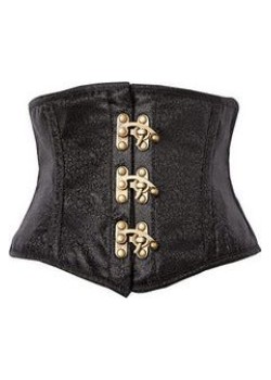 Black Brocade Steel Boned Mini Cincher Corset