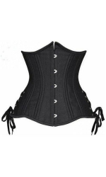 Black Satin Double Steel Boned Curvy Cut Waist Cincher Corset