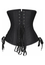 Black Satin Double Steel Boned Curvy Cut Waist Cincher Corset