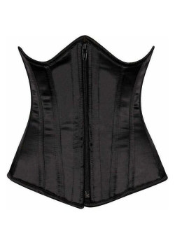 Black Zip Front Underbust Steel Boned Corset