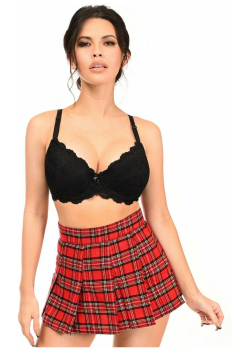 School Girl Red Plain Pleated Mini Skirt