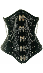 Chained Steel Boned Black Brocade Underbust Corset