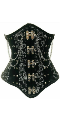 Chained Steel Boned Black Brocade Underbust Corset