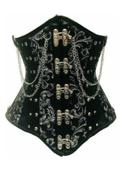 Chained Steel Boned Black Brocade Underbust Corset