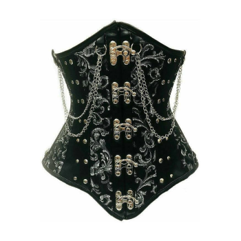 Chained Steel Boned Black Brocade Underbust Corset