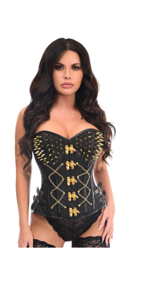 Gold Spiked Black Steel Boned Corset