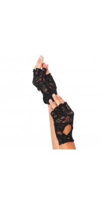 Black Lace Keyhole Back Fingerless Gloves