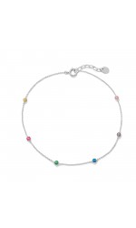 Multi-Color Beaded Anklet in Sterling Silver