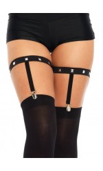 Studded Black Leg Garters