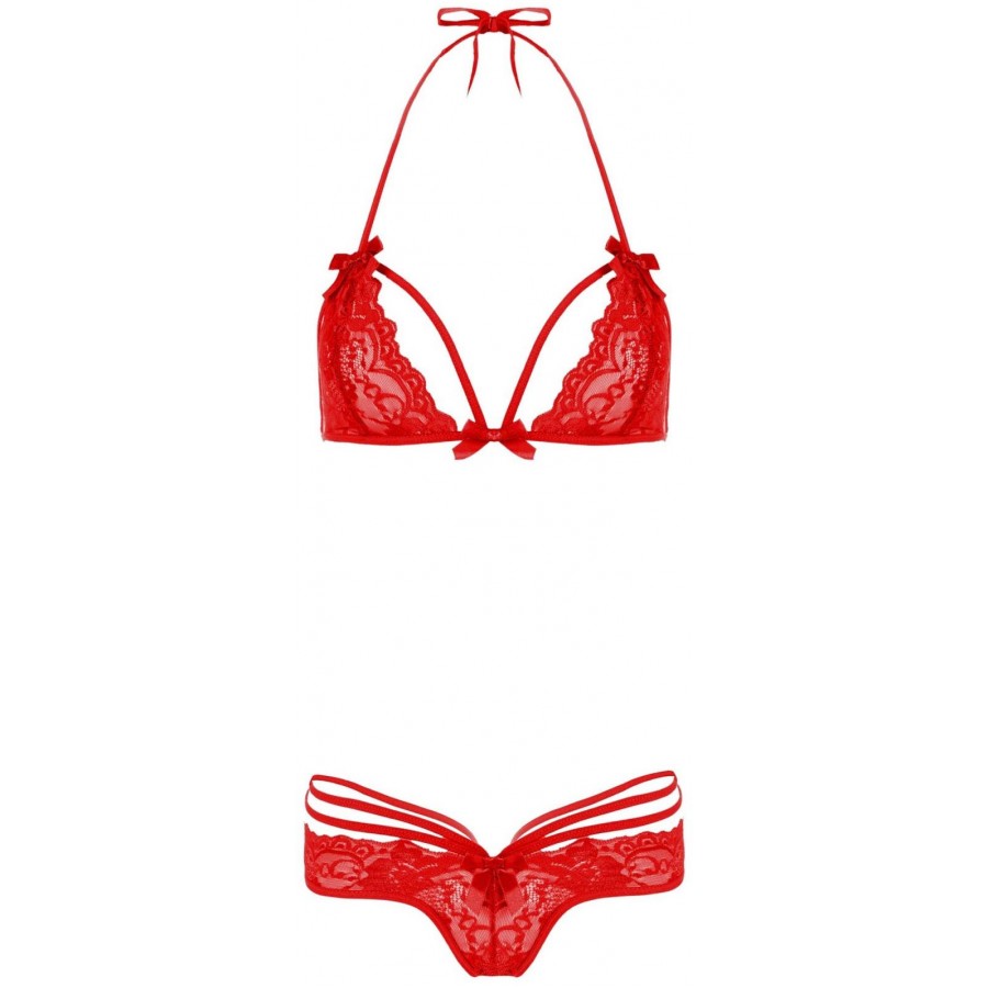 Lace Halter Bralette And Panty Set In Hot Red Sexy Lingerie