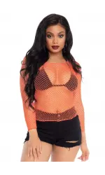 Neon Orange Fishnet Long Sleeve Shirt