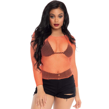 Neon Orange Fishnet Long Sleeve Shirt