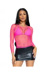 Neon Pink Fishnet Long Sleeve Shirt