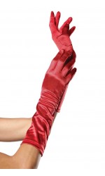 Red Satin Elbow Length Gloves