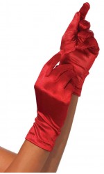 Red Wrist Length Satin Gloves