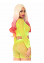 Bling Queen Neon Yellow Fishnet Crop Top Set