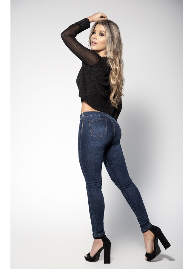 Butt Lifting Blue Jeans with Side Zipper - Butt Enhancing Denim Jeans