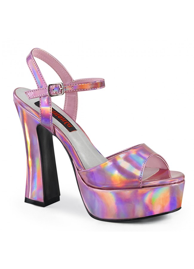 Dolly Pink Hologram Platform Chunky Heel Sandal | Gothic Womens Shoes