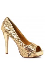 Gold Flamingo Sequin Peep Toe Pumps