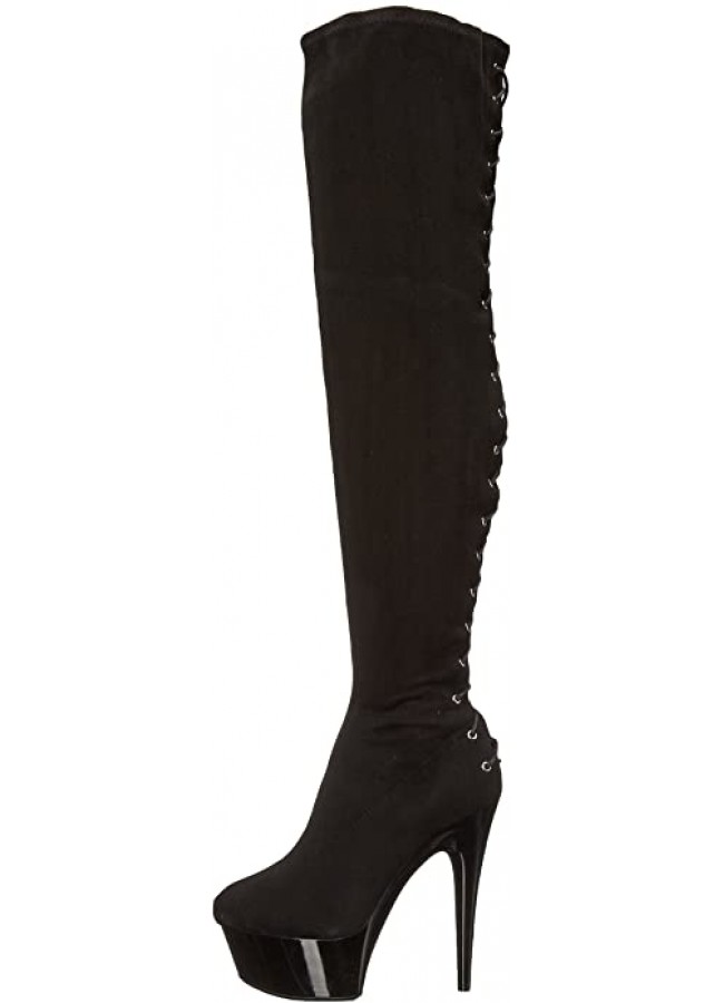 Fare Black Velvet Platform Thigh High Boots For Women