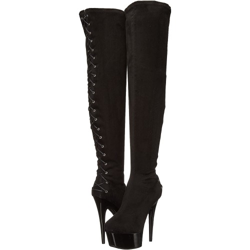 Thigh high clearance black velvet boots