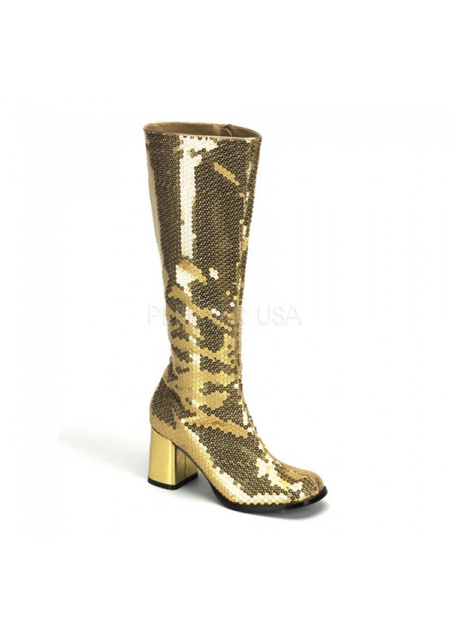 Gold Sequin 3 Inch Heel Gogo Boots 