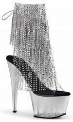 Silver Rhinestone Fringe 7 Inch Heel Ankle Boots