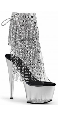 Silver Rhinestone Fringe 7 Inch Heel Ankle Boots