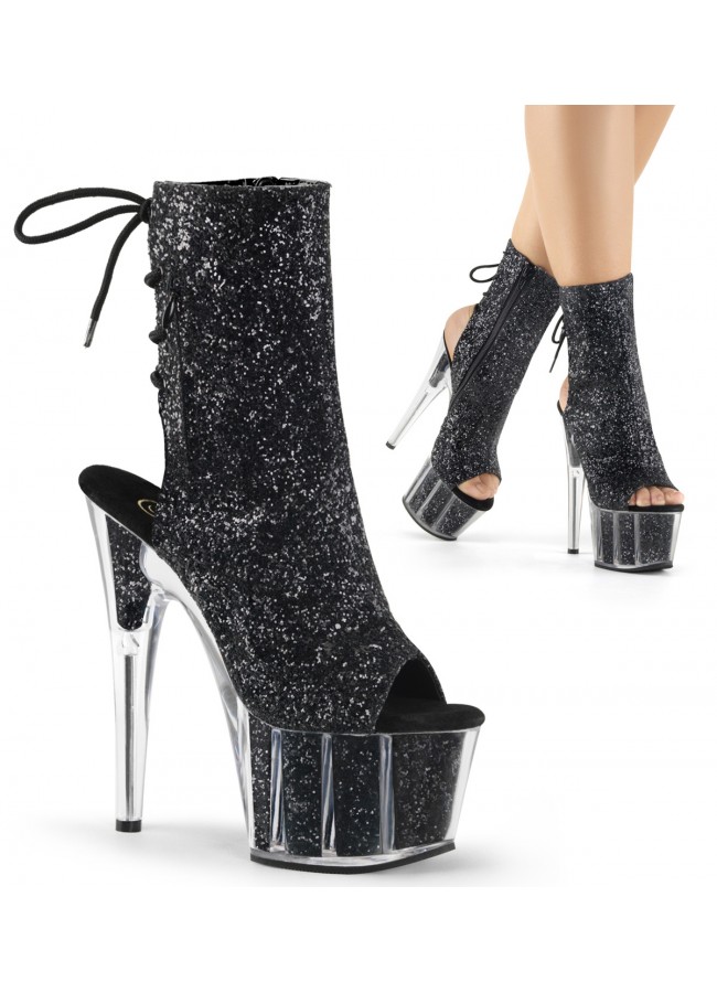 Black Glittered Platform Ankle Boot 7 Inch Heel Adore 1018G