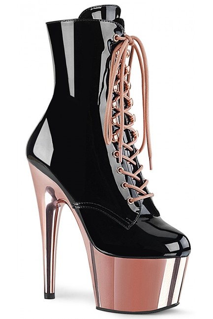 Rose Gold Platform Adore Black Granny Ankle Boot - Victorian Boot