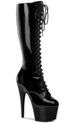 Adore Knee High Black Patent Platform Granny Boots