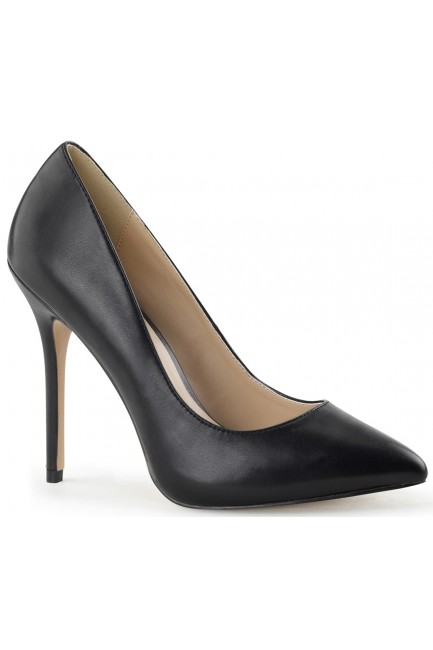 Amuse Black Faux Leather 5 Inch High Heel Pump