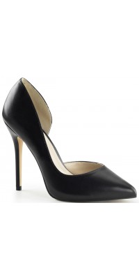 Amuse Black Faux Leather 5 Inch High Open Side Pump