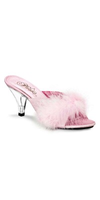 Belle Baby Pink Maribou Satin Slipper