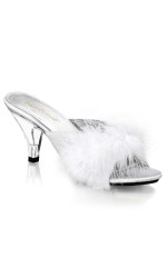 Belle White Maribou Satin Slipper