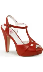 Red Bettie-23 Peep Toe Vintage T-Strap Sandals