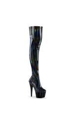 Adore Black Hologram Thigh High Boot - Platform Thigh High Boots