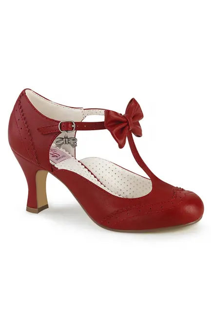 Flapper Red T-Strap Bow Pump