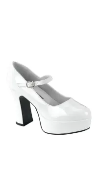 White Mary Jane Square Heeled Pump