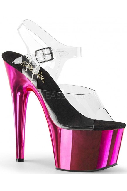 Hot Pink Chrome Platform Clear Strap Platform Sandal