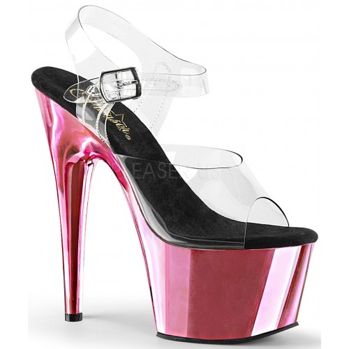 Pink Chrome Platform Clear Strap Platform Sandal | Exotic Dancing Shoes
