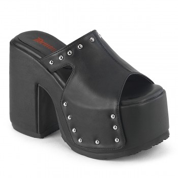 Camel Black Matte Platform Studded Mule