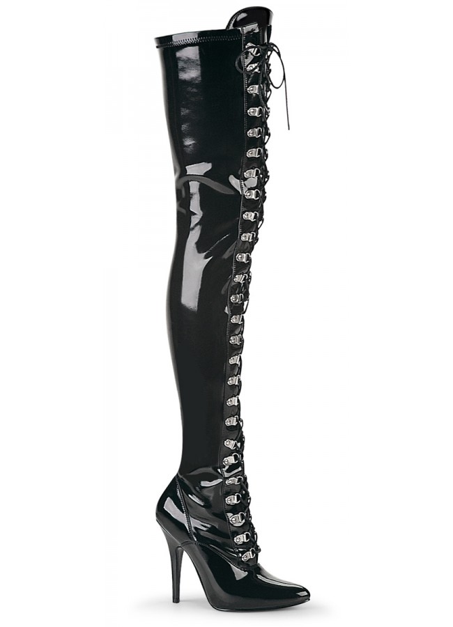 Black Boots in Black Patent Faux Leather