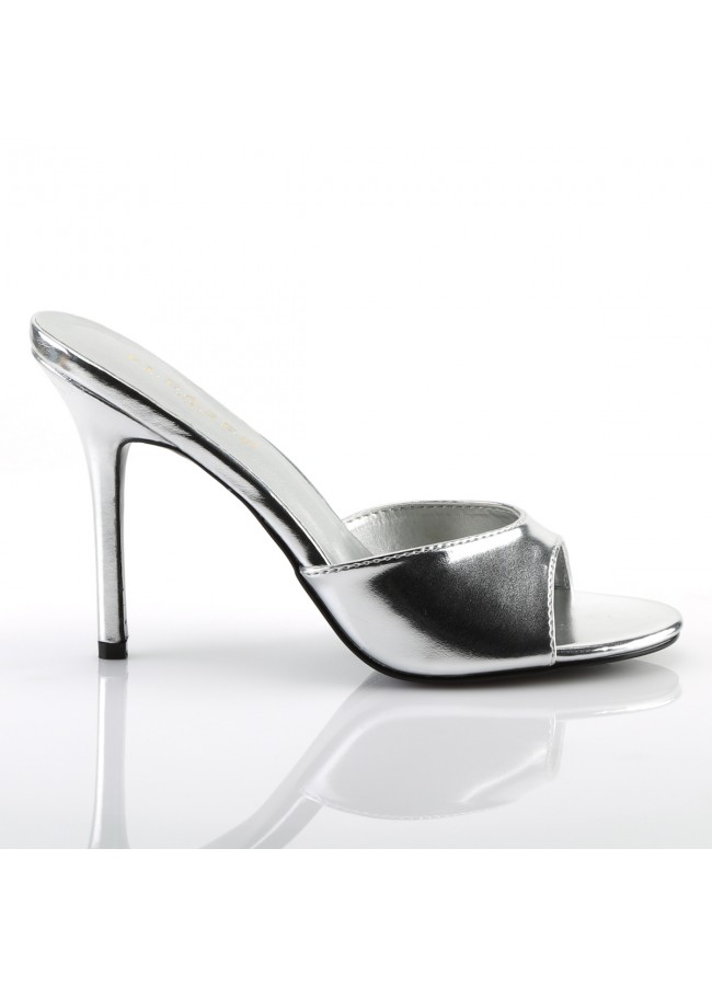 Classique Silver Faux Leather 4 Inch High Heel Mule | Large Size Womens ...