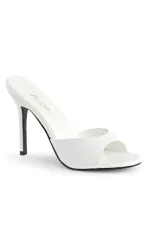 Classique White Faux Leather 4 Inch Mule